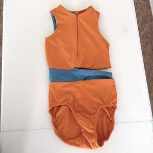 Five Dancewear Vibrant Orange and Blue Women's Bodysuit